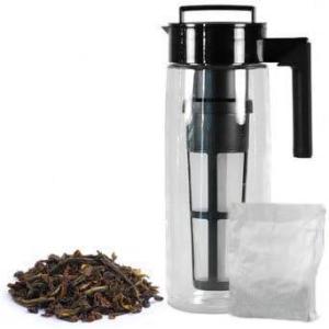 imageArt of Tea  2 Quart Cold Brew Iced Tea Maker  with Classic Black Iced Tea 4 x 2 Qt Pouches BPA Free Pitcher with Airtight seal