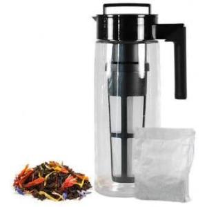 imageArt of Tea  2 Quart Cold Brew Iced Tea Maker  with Garden of Eden Iced Tea 4 x 2 Qt Pouches BPA Free Pitcher with Airtight seal