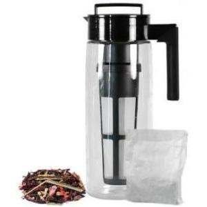 imageArt of Tea  2 Quart Cold Brew Iced Tea Maker  with Hibiscus Cooler Iced Tea 4 x 2 Qt Pouches BPA Free Pitcher with Airtight seal