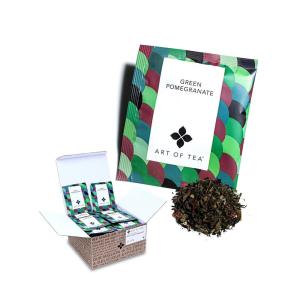 imageArt of Tea  Organic Green Pomegranate Tea 50 Eco Friendly Pyramid Tea Bag Sachets